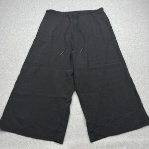 Kedem Sasson Pants Womens 2 Black Wide Leg Linen Drawstring Culottes Lagenlook